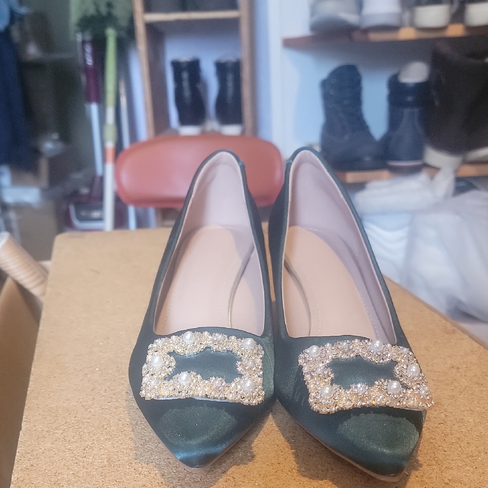 Source Unknown Green Flats with Embellished Detail
